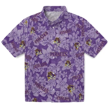 east carolina pirates hibiscus oasis purple hawaiian shirts best selling