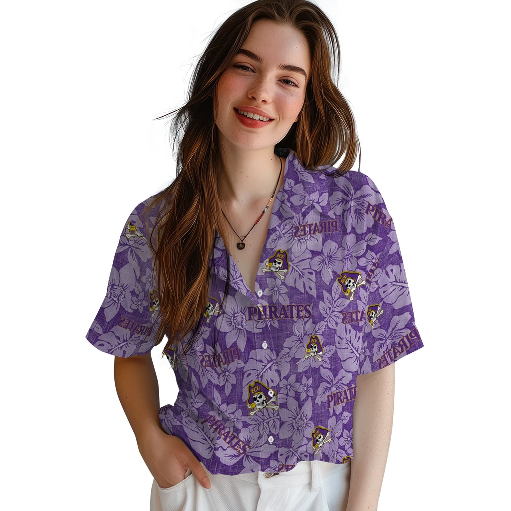 East Carolina Pirates Hawaiian Shirt - Hibiscus Oasis east carolina pirates hibiscus oasis purple hawaiian shirts latest model