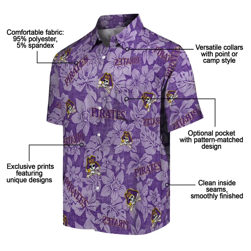 East Carolina Pirates Hawaiian Shirt - Hibiscus Oasis east carolina pirates hibiscus oasis purple hawaiian shirts new arrival