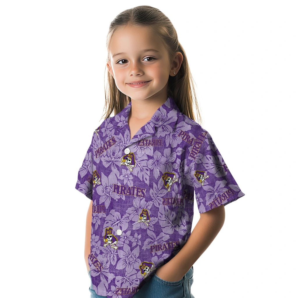 East Carolina Pirates Hawaiian Shirt - Hibiscus Oasis east carolina pirates hibiscus oasis purple hawaiian shirts premium grade