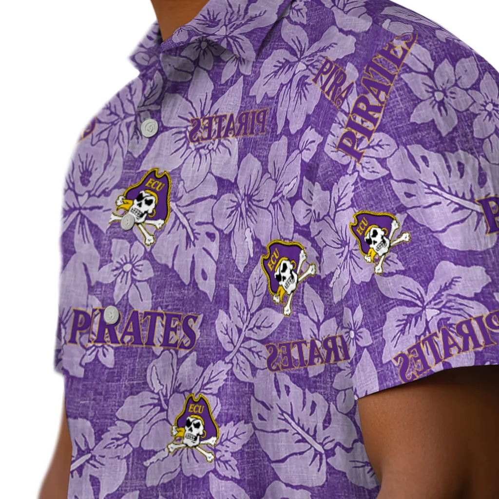 East Carolina Pirates Hawaiian Shirt - Hibiscus Oasis east carolina pirates hibiscus oasis purple hawaiian shirts trendy