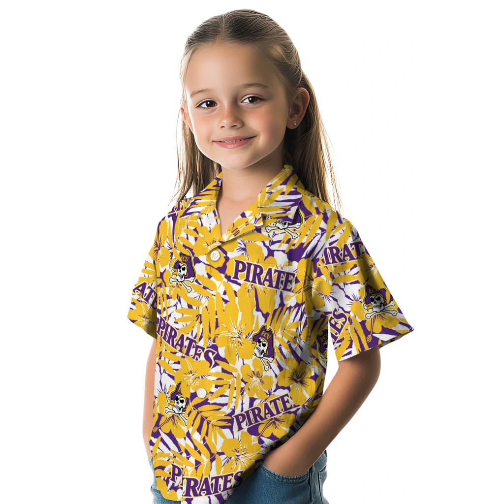 East Carolina Pirates Hawaiian Shirt - Hibiscus Overlay east carolina pirates hibiscus overlay hawaiian shirts premium grade