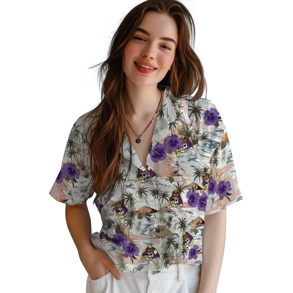 East Carolina Pirates Hawaiian Shirt - Hibiscus Seaside east carolina pirates hibiscus seaside white hawaiian shirts latest model