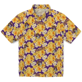 east carolina pirates hibiscus tropics purple yellow hawaiian shirts best selling