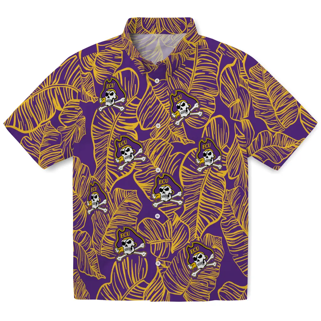 East Carolina Pirates Hawaiian Shirt - Leaf Outline east carolina pirates leaf outline purple hawaiian shirts best selling