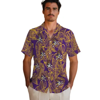 east carolina pirates leaf outline purple hawaiian shirts fashion forward