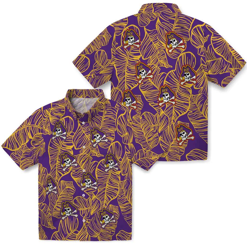 East Carolina Pirates Hawaiian Shirt - Leaf Outline east carolina pirates leaf outline purple hawaiian shirts high quality