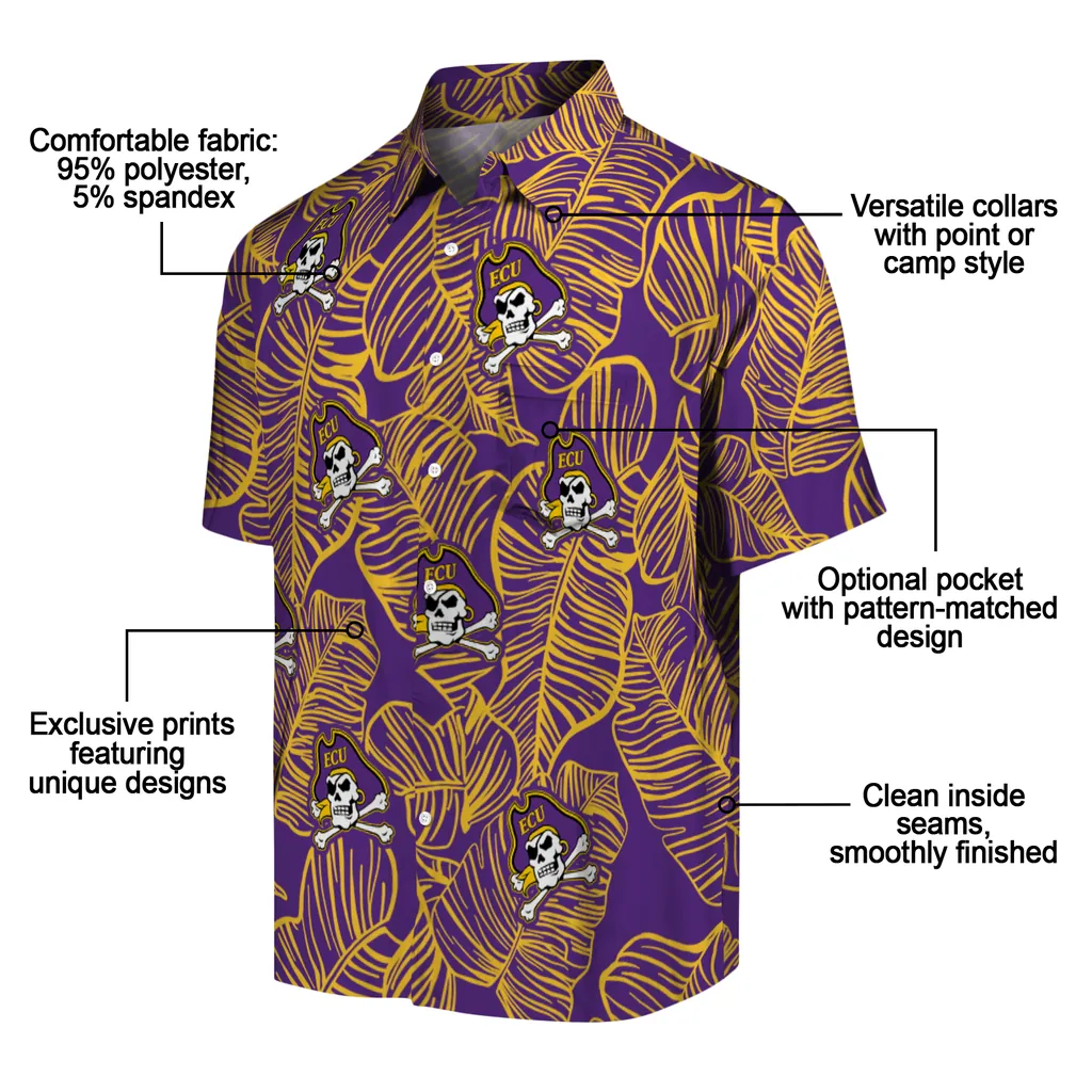 East Carolina Pirates Hawaiian Shirt - Leaf Outline east carolina pirates leaf outline purple hawaiian shirts new arrival