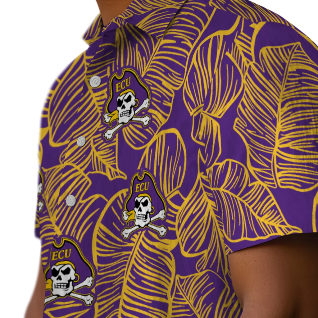East Carolina Pirates Hawaiian Shirt - Leaf Outline east carolina pirates leaf outline purple hawaiian shirts trendy