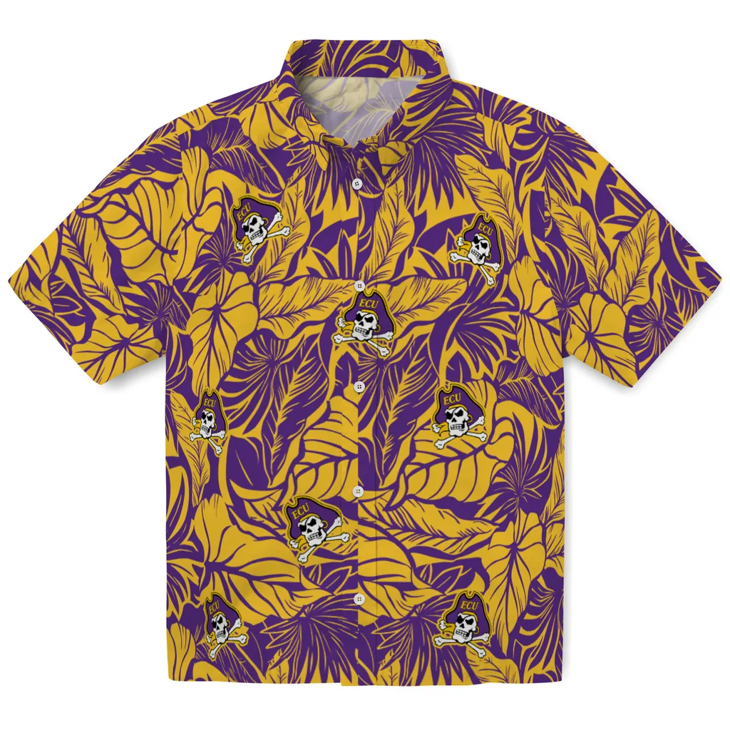 East Carolina Pirates Hawaiian Shirt - Monstera Layer east carolina pirates monstera layer purple hawaiian shirts best selling