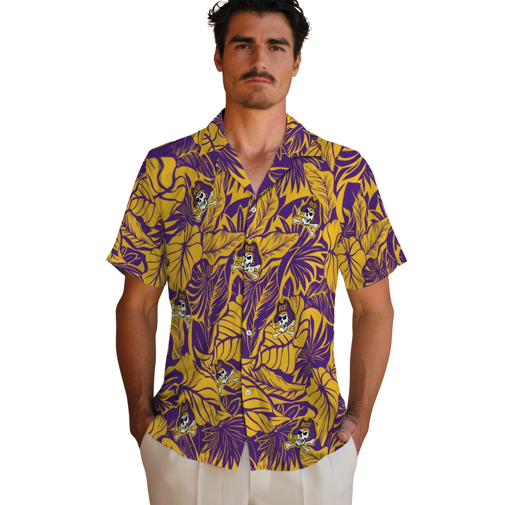 East Carolina Pirates Hawaiian Shirt - Monstera Layer east carolina pirates monstera layer purple hawaiian shirts fashion forward