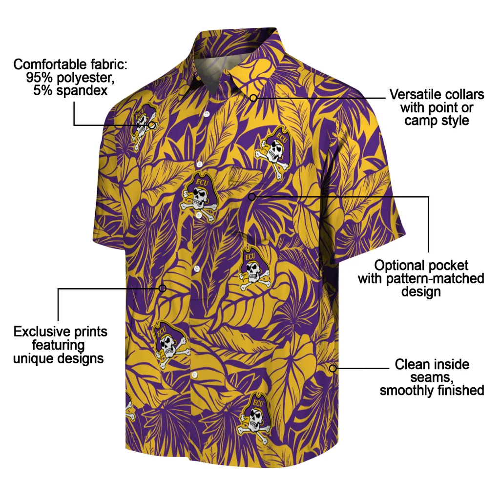 East Carolina Pirates Hawaiian Shirt - Monstera Layer east carolina pirates monstera layer purple hawaiian shirts new arrival