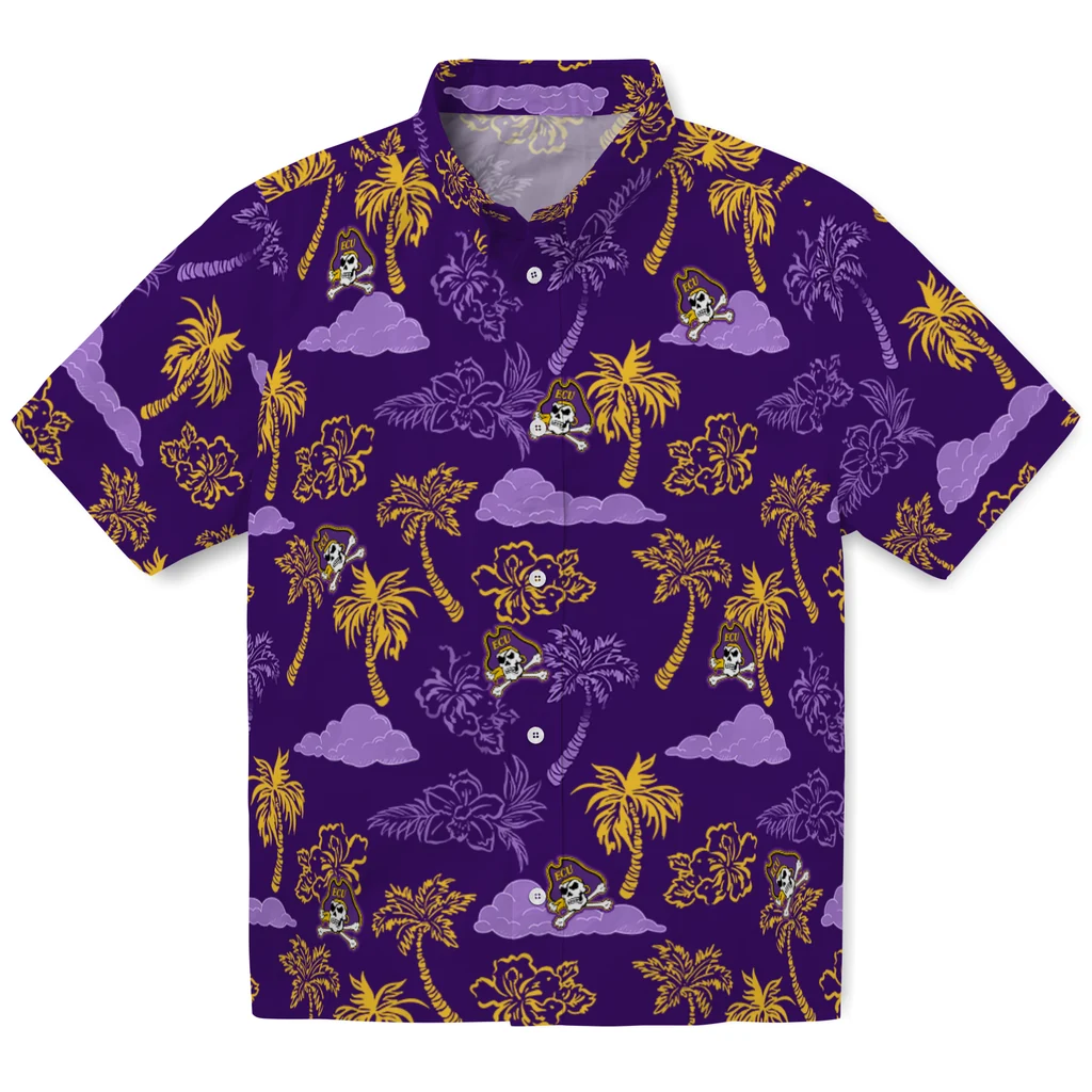 East Carolina Pirates Hawaiian Shirt - Palm And Clouds east carolina pirates palm and clouds purple hawaiian shirts best selling