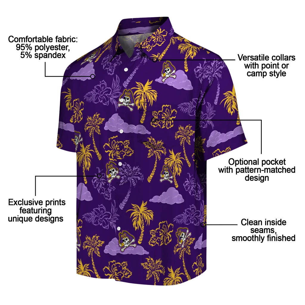 East Carolina Pirates Hawaiian Shirt - Palm And Clouds east carolina pirates palm and clouds purple hawaiian shirts new arrival