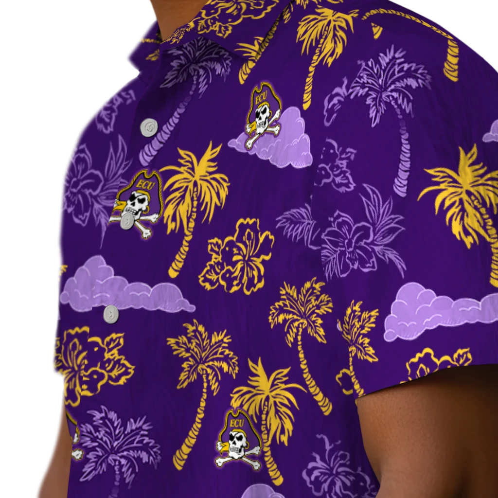 East Carolina Pirates Hawaiian Shirt - Palm And Clouds east carolina pirates palm and clouds purple hawaiian shirts trendy