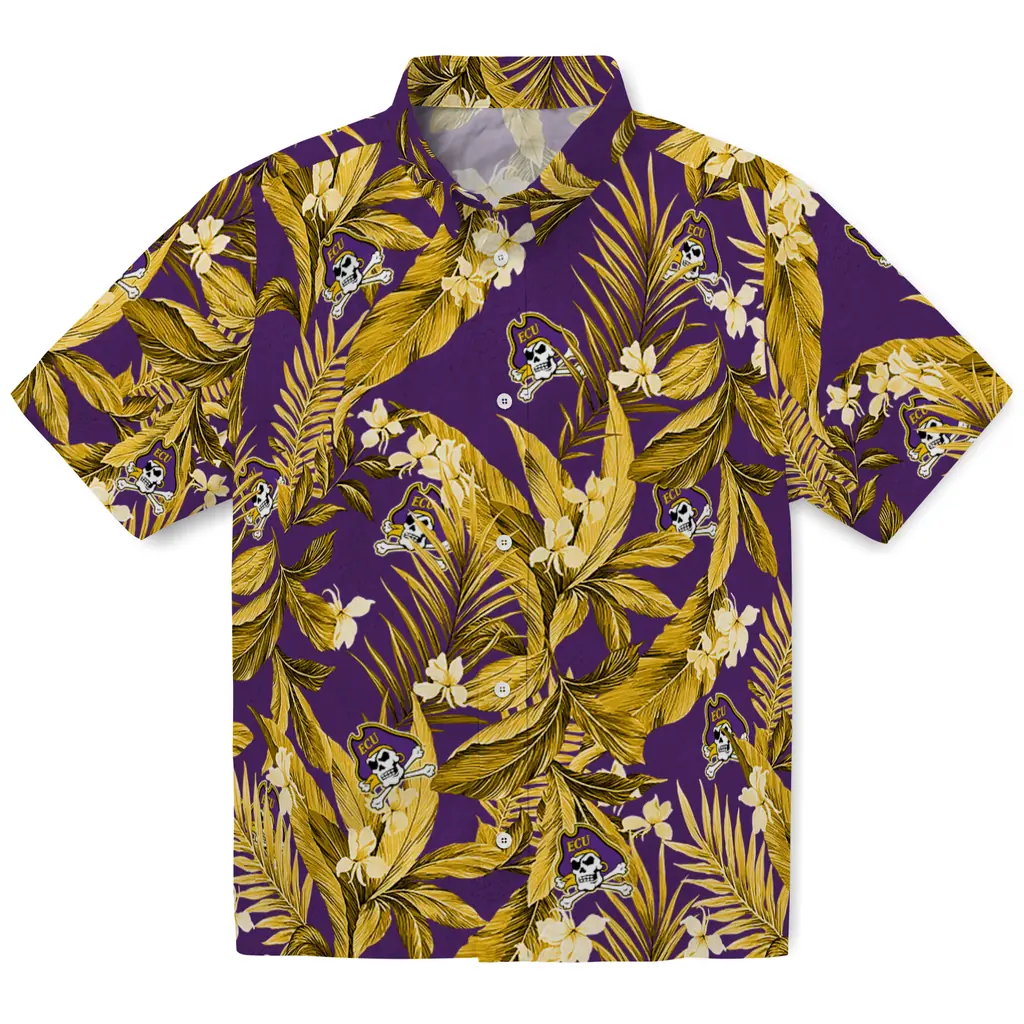 East Carolina Pirates Hawaiian Shirt - Palm Leaves east carolina pirates palm leaves purple hawaiian shirts best selling