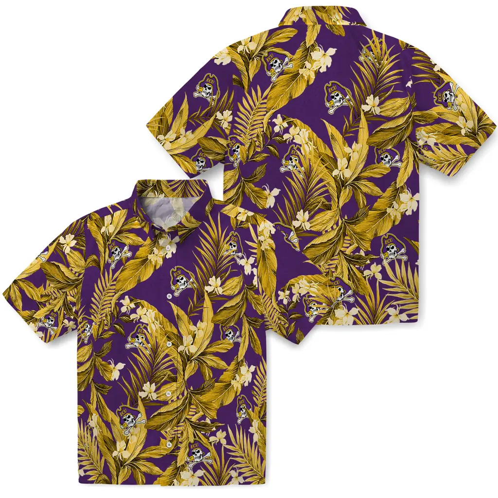 East Carolina Pirates Hawaiian Shirt - Palm Leaves east carolina pirates palm leaves purple hawaiian shirts high quality
