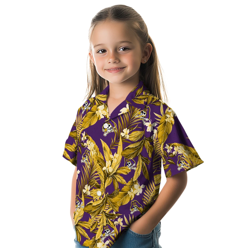 East Carolina Pirates Hawaiian Shirt - Palm Leaves east carolina pirates palm leaves purple hawaiian shirts premium grade