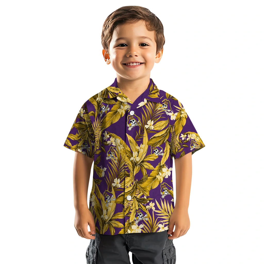 East Carolina Pirates Hawaiian Shirt - Palm Leaves east carolina pirates palm leaves purple hawaiian shirts top rated