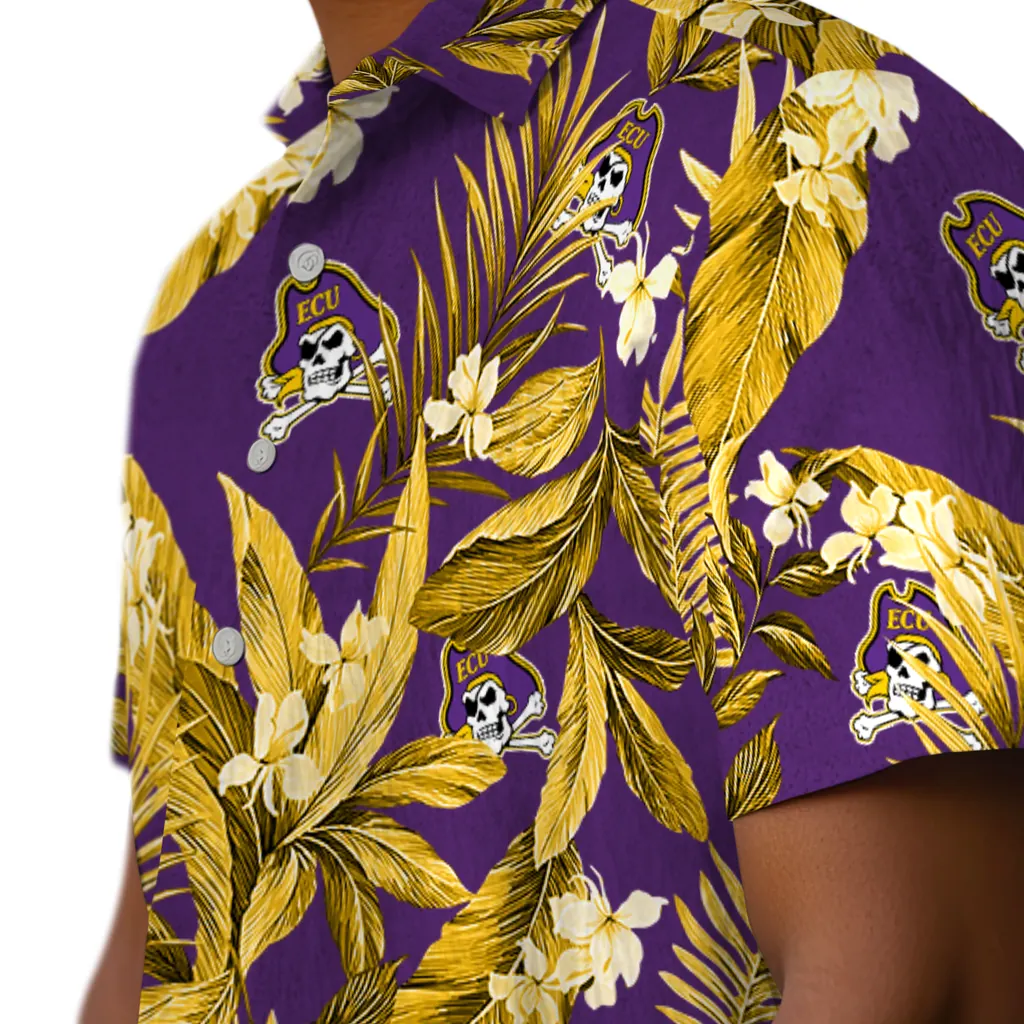 East Carolina Pirates Hawaiian Shirt - Palm Leaves east carolina pirates palm leaves purple hawaiian shirts trendy