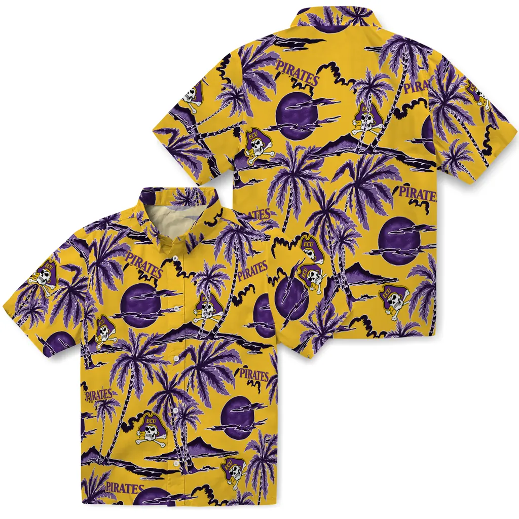 East Carolina Pirates Hawaiian Shirt - Palm Sunset east carolina pirates palm sunset hawaiian shirts high quality