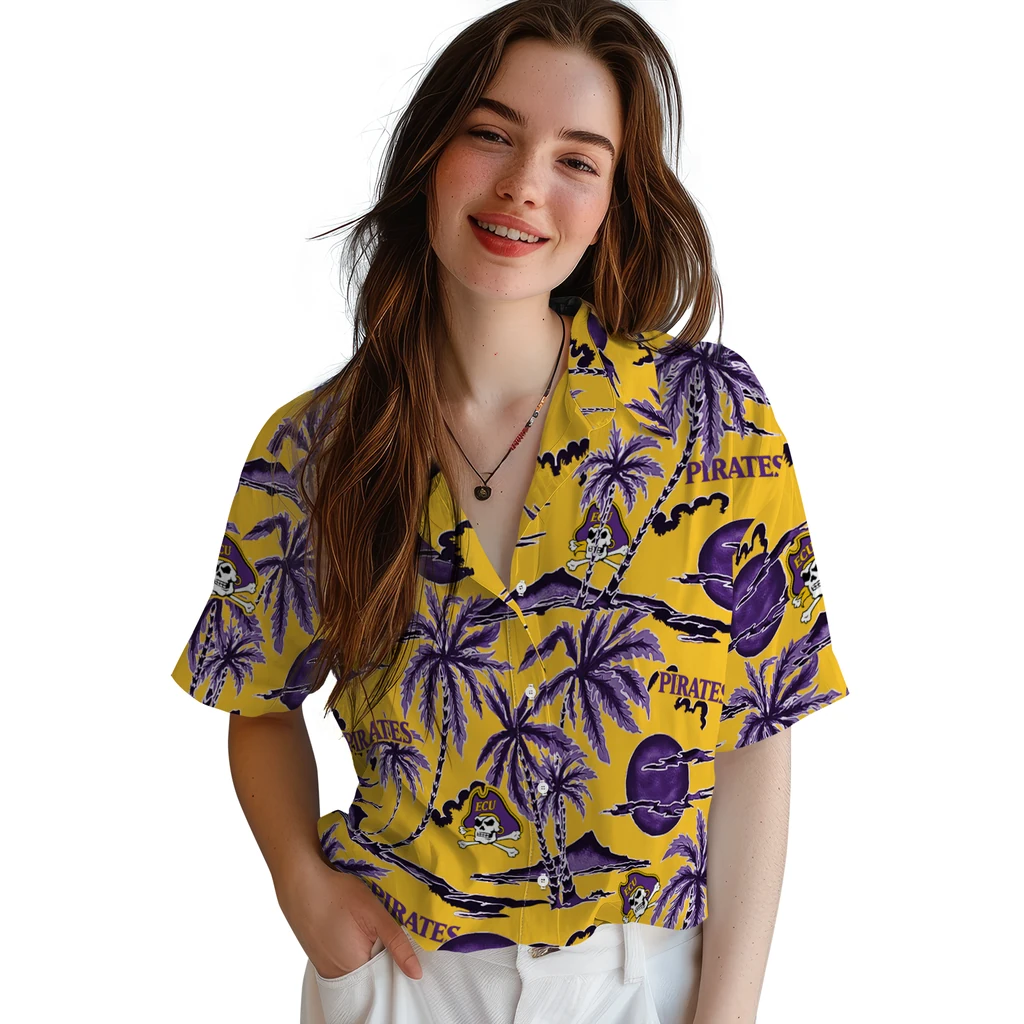 East Carolina Pirates Hawaiian Shirt - Palm Sunset east carolina pirates palm sunset hawaiian shirts latest model