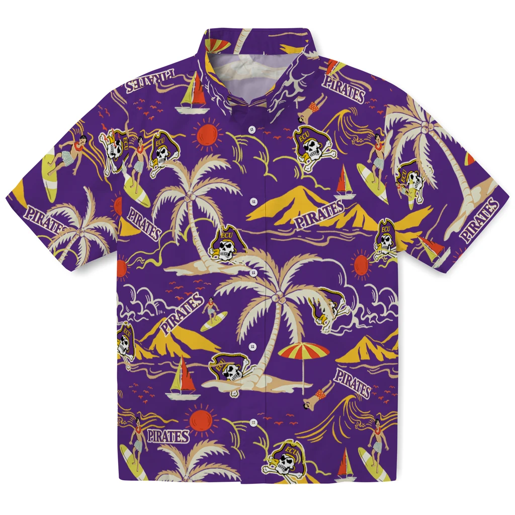 East Carolina Pirates Hawaiian Shirt - Palm Tree Island east carolina pirates palm tree island purple hawaiian shirts best selling