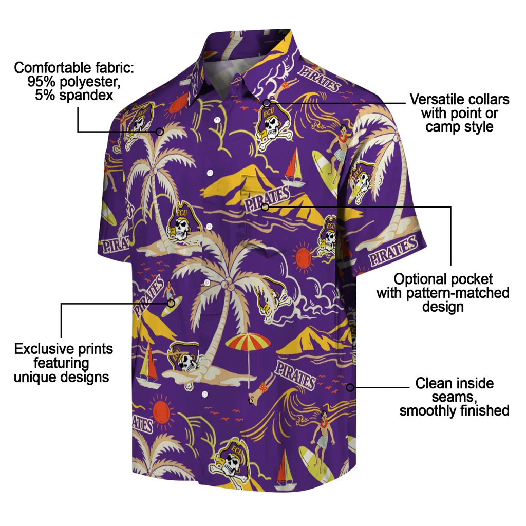 East Carolina Pirates Hawaiian Shirt - Palm Tree Island east carolina pirates palm tree island purple hawaiian shirts new arrival