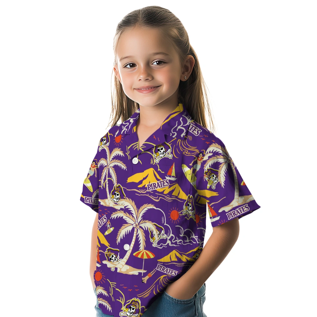East Carolina Pirates Hawaiian Shirt - Palm Tree Island east carolina pirates palm tree island purple hawaiian shirts premium grade
