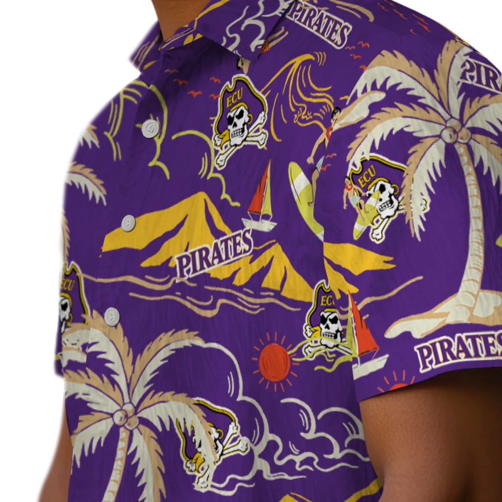 East Carolina Pirates Hawaiian Shirt - Palm Tree Island east carolina pirates palm tree island purple hawaiian shirts trendy