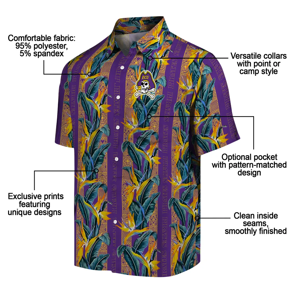 East Carolina Pirates Hawaiian Shirt - Paradise Vines east carolina pirates paradise vines purple hawaiian shirts new arrival