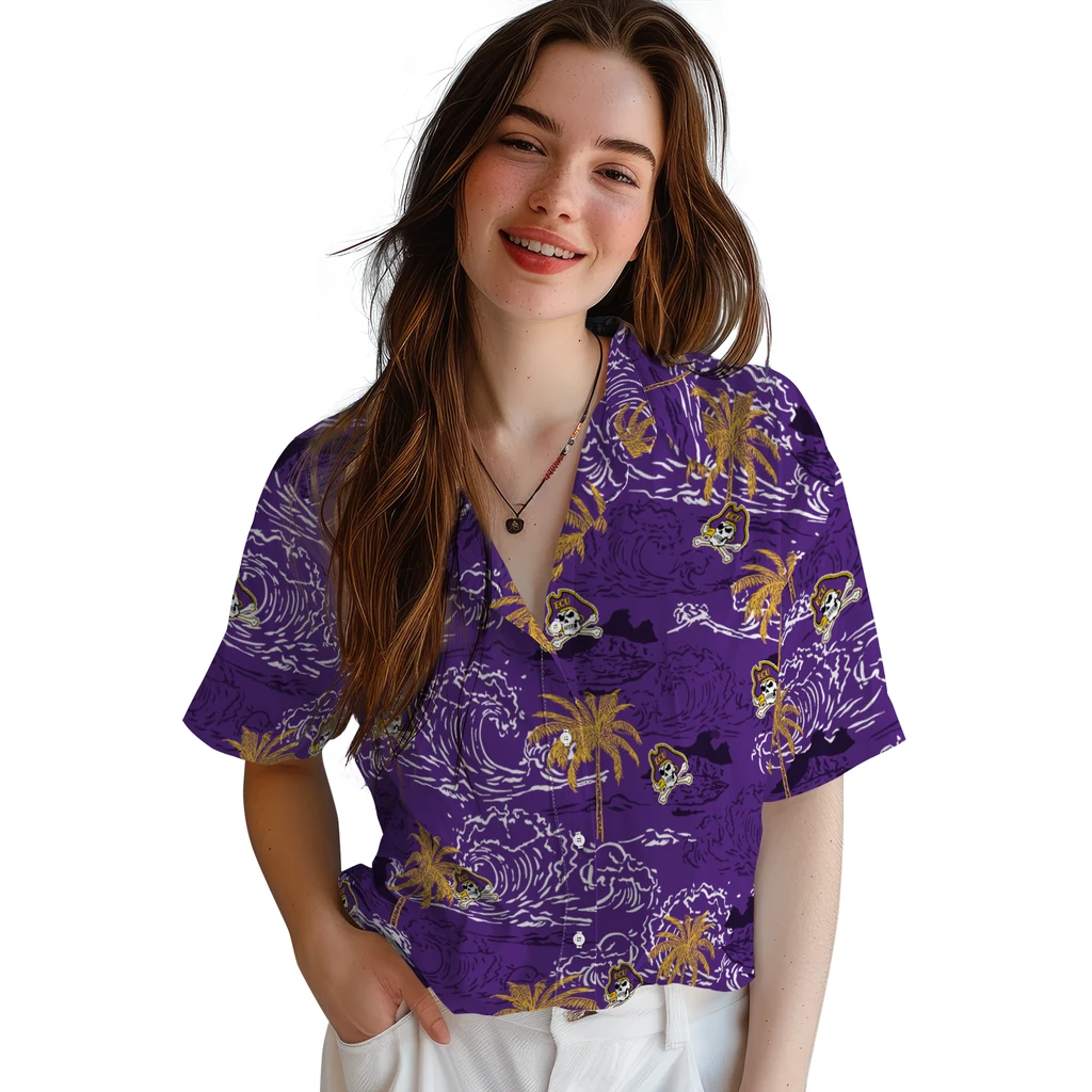 East Carolina Pirates Hawaiian Shirt - Wave Palm east carolina pirates wave palm purple hawaiian shirts latest model