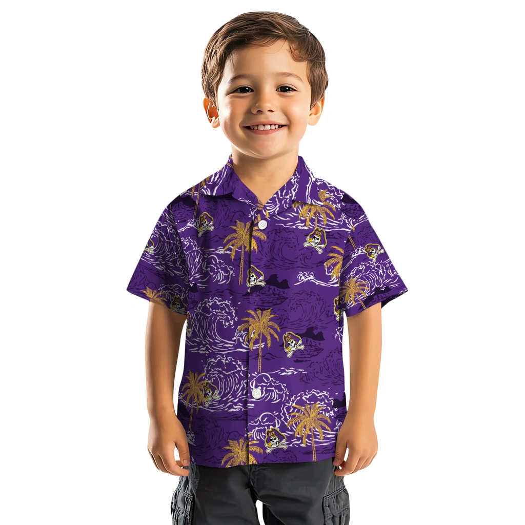 East Carolina Pirates Hawaiian Shirt - Wave Palm east carolina pirates wave palm purple hawaiian shirts top rated