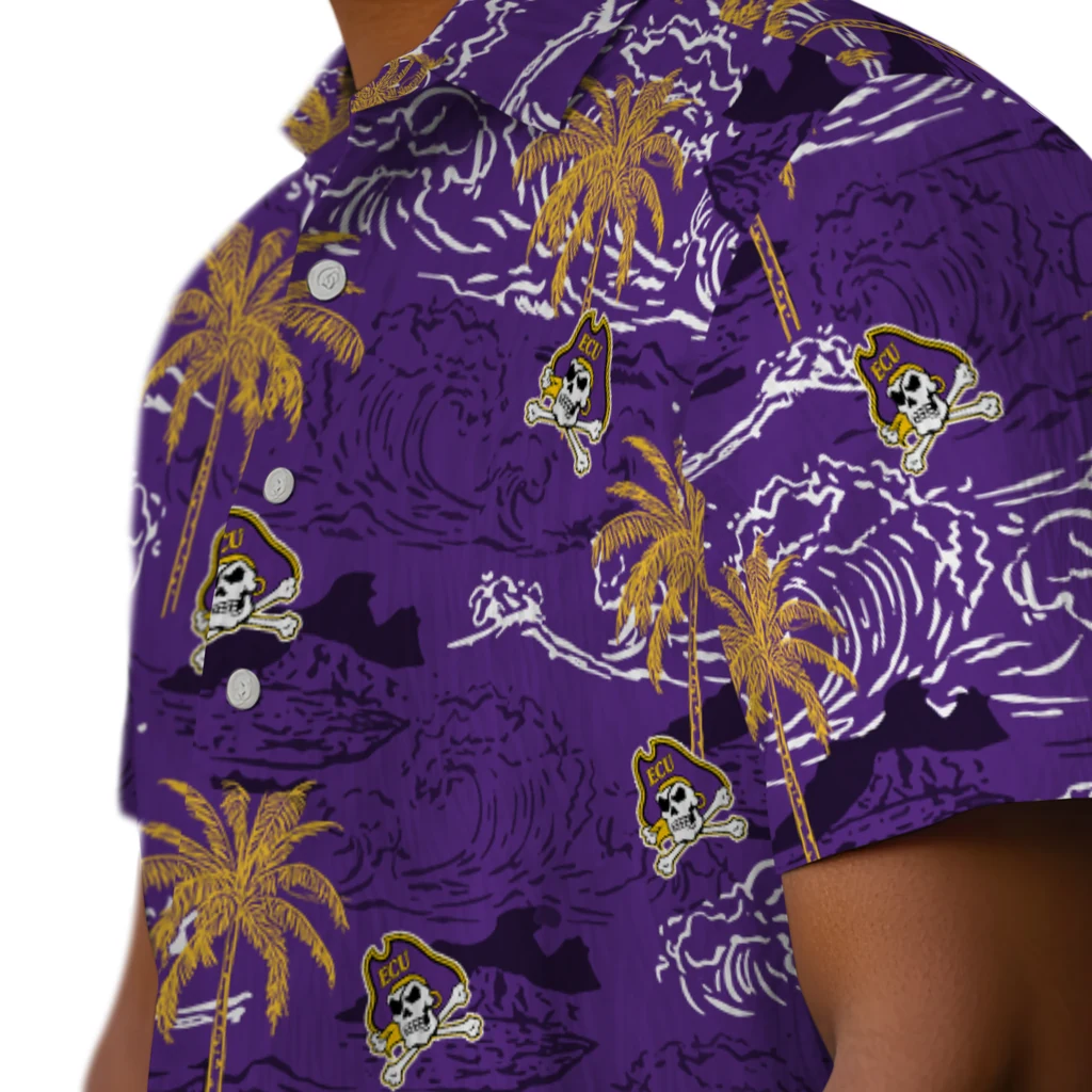 East Carolina Pirates Hawaiian Shirt - Wave Palm east carolina pirates wave palm purple hawaiian shirts trendy