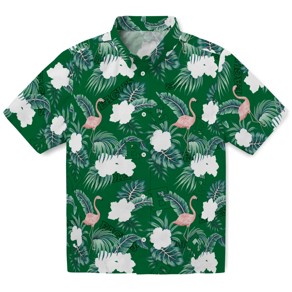 Eastern Michigan Eagles Hawaiian Shirt - Flamingo and Hibiscus eastern michigan eagles flamingo palms green hawaiian shirts best selling