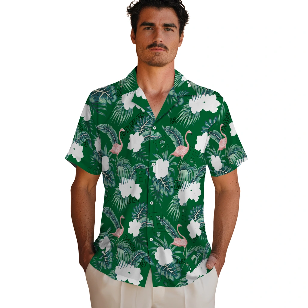 Eastern Michigan Eagles Hawaiian Shirt - Flamingo and Hibiscus eastern michigan eagles flamingo palms green hawaiian shirts fashion forward