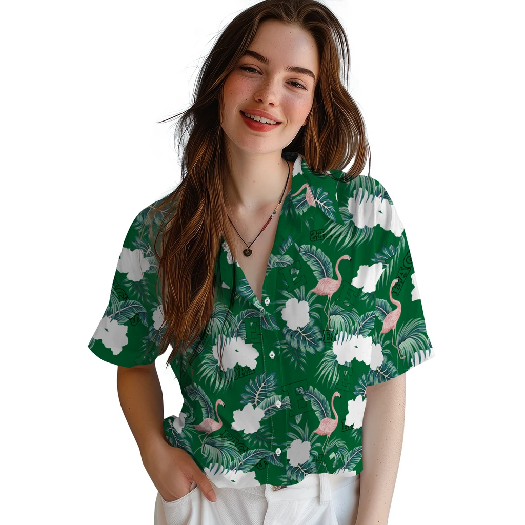 Eastern Michigan Eagles Hawaiian Shirt - Flamingo and Hibiscus eastern michigan eagles flamingo palms green hawaiian shirts latest model