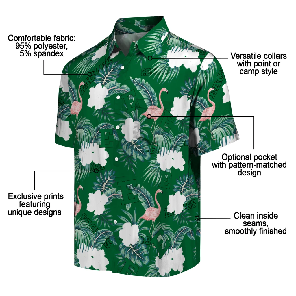 Eastern Michigan Eagles Hawaiian Shirt - Flamingo and Hibiscus eastern michigan eagles flamingo palms green hawaiian shirts new arrival