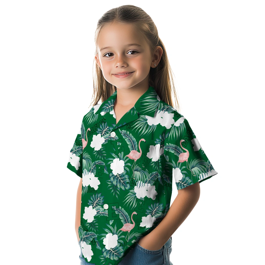 Eastern Michigan Eagles Hawaiian Shirt - Flamingo and Hibiscus eastern michigan eagles flamingo palms green hawaiian shirts premium grade