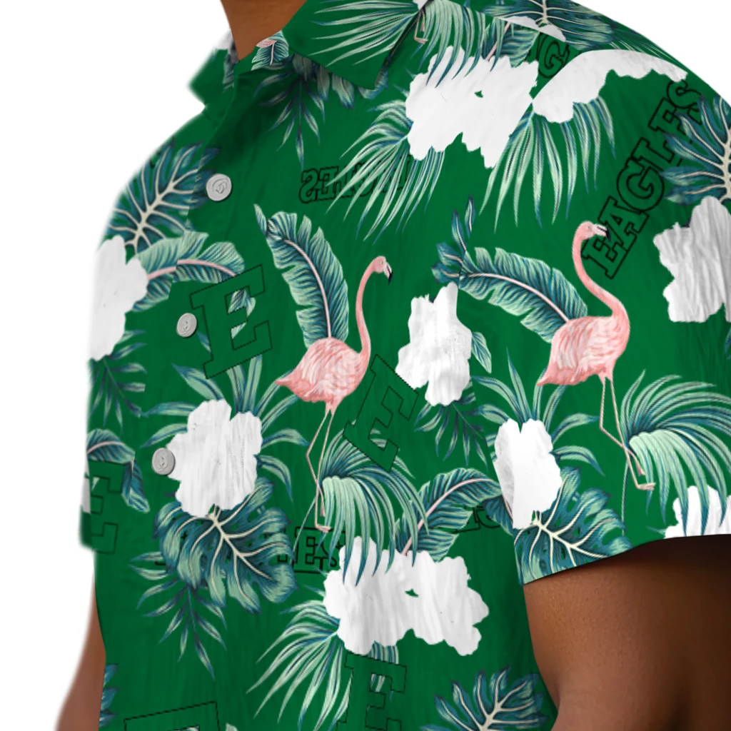Eastern Michigan Eagles Hawaiian Shirt - Flamingo and Hibiscus eastern michigan eagles flamingo palms green hawaiian shirts trendy