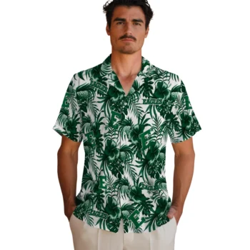 eastern michigan eagles hibiscus exotic green hawaiian shirts fashion forward