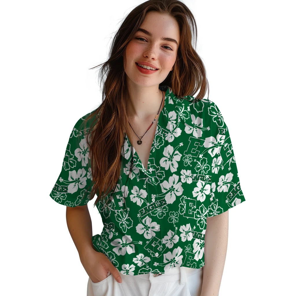 Eastern Michigan Eagles Hawaiian Shirt - Hibiscus Flower Design eastern michigan eagles hibiscus bloom green hawaiian shirts latest model