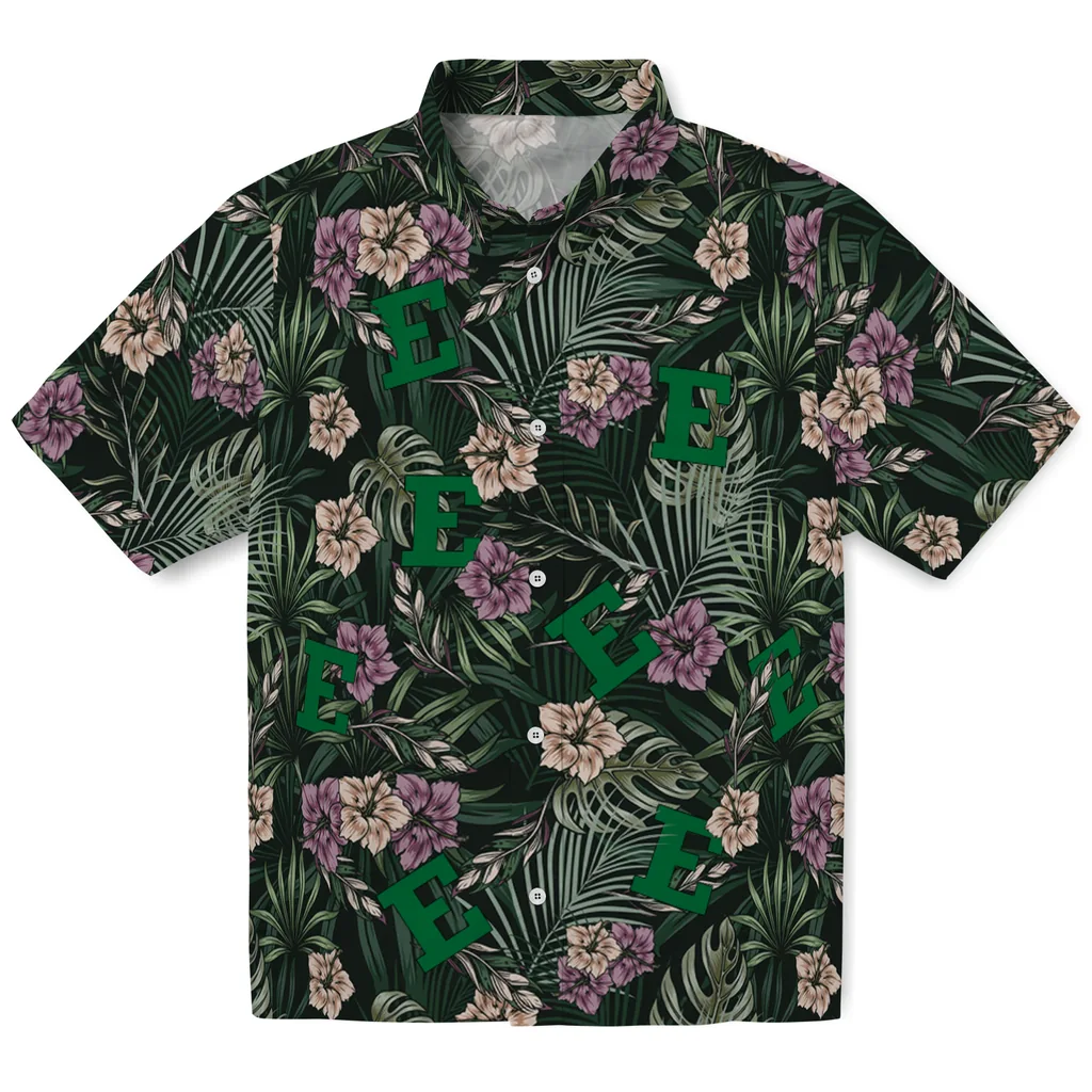 Eastern Michigan Eagles Hawaiian Shirt - Hibiscus Leaves Pattern eastern michigan eagles hibiscus leaves pattern green hawaiian shirts best selling