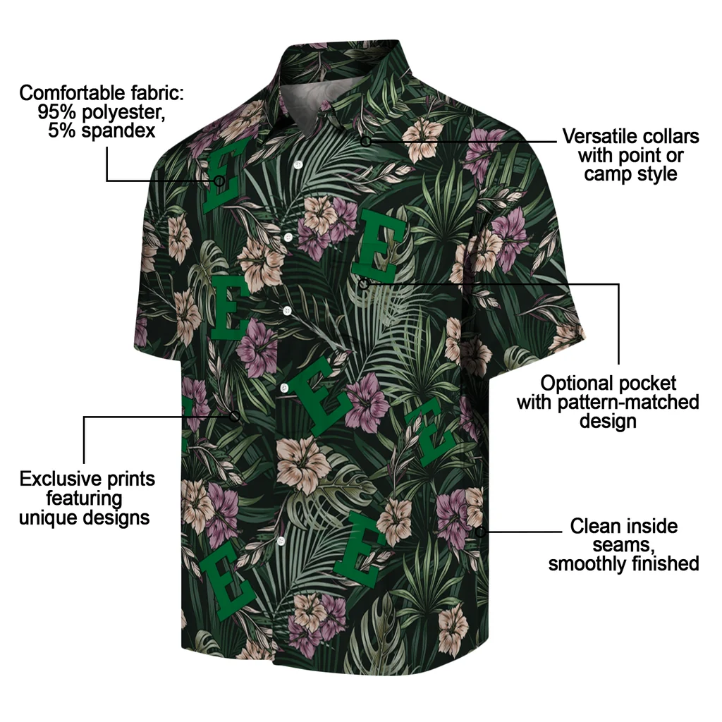 Eastern Michigan Eagles Hawaiian Shirt - Hibiscus Leaves Pattern eastern michigan eagles hibiscus leaves pattern green hawaiian shirts new arrival