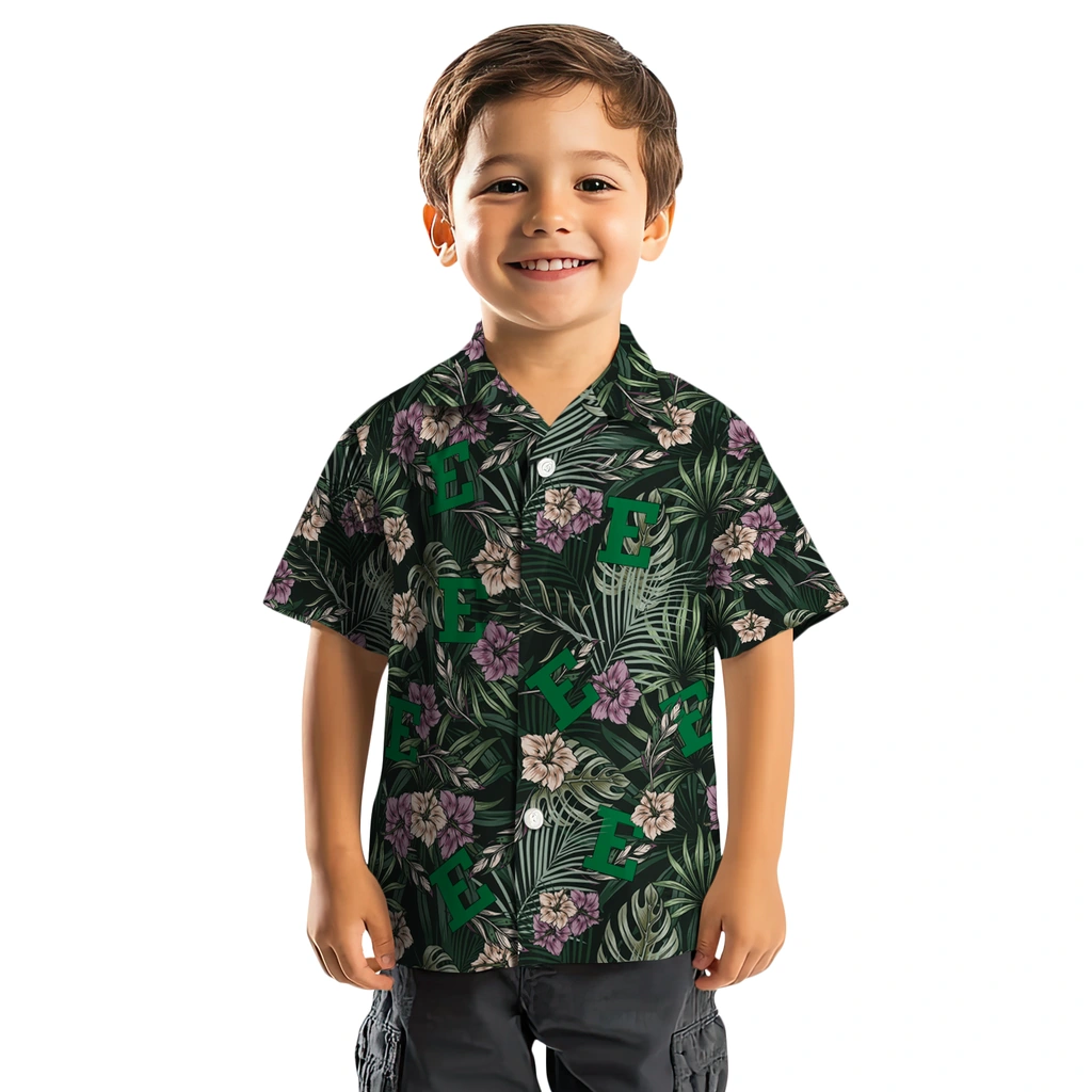 Eastern Michigan Eagles Hawaiian Shirt - Hibiscus Leaves Pattern eastern michigan eagles hibiscus leaves pattern green hawaiian shirts top rated