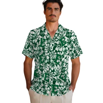 eastern michigan eagles hibiscus motif green white hawaiian shirts fashion forward