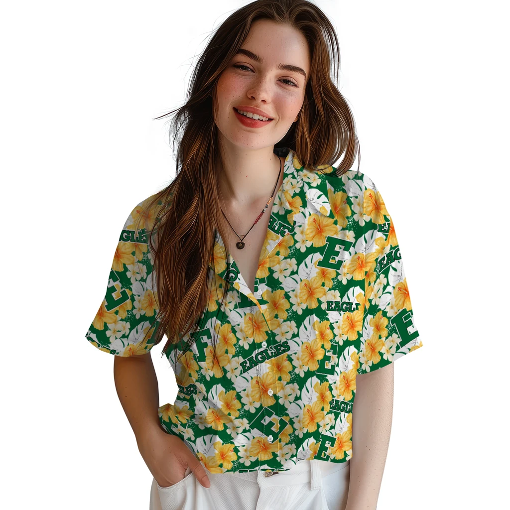 Eastern Michigan Eagles Hawaiian Shirt - Hibiscus Tropics eastern michigan eagles hibiscus tropics green yellow hawaiian shirts latest model