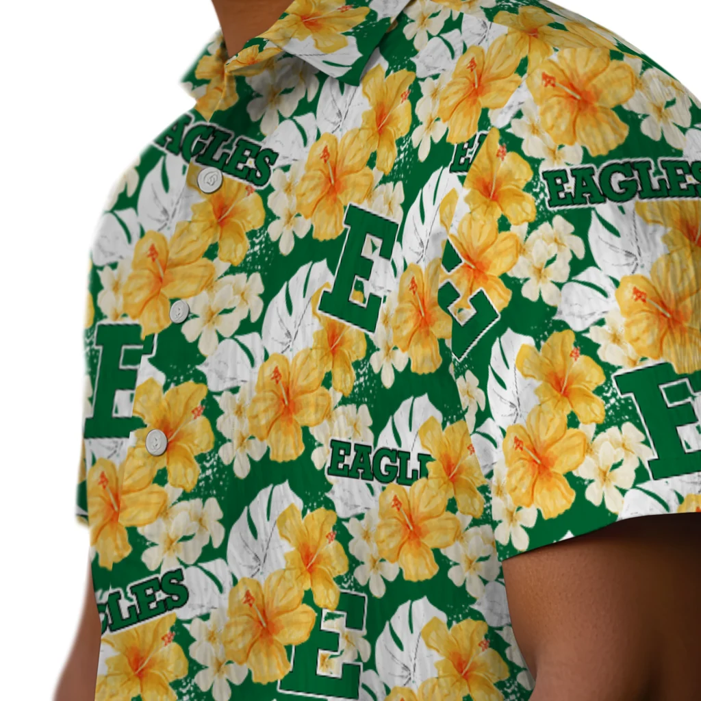 Eastern Michigan Eagles Hawaiian Shirt - Hibiscus Tropics eastern michigan eagles hibiscus tropics green yellow hawaiian shirts trendy