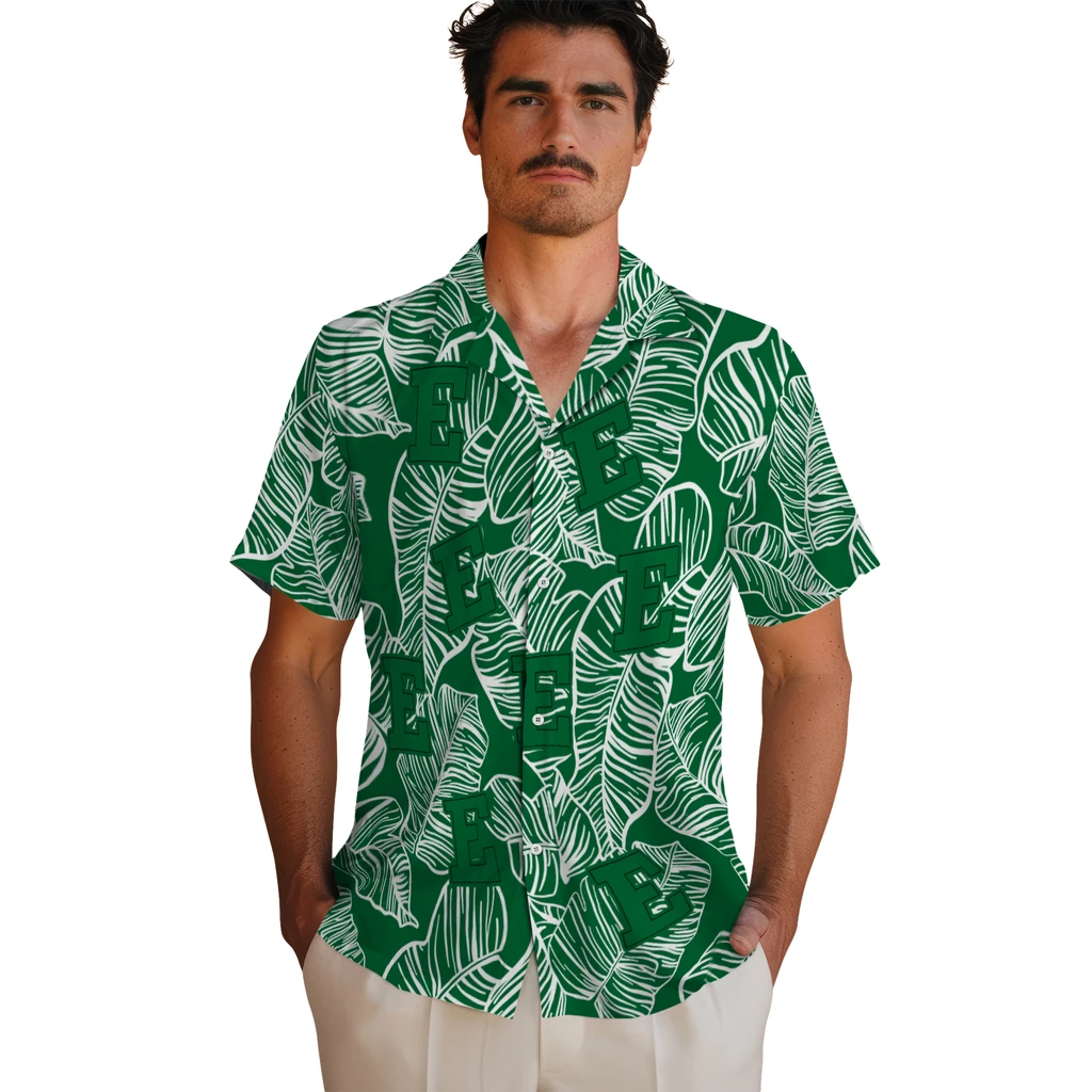 Eastern Michigan Eagles Hawaiian Shirt - Leaf Outline eastern michigan eagles leaf outline green hawaiian shirts fashion forward