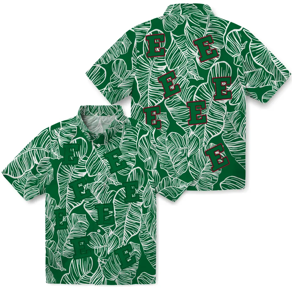 Eastern Michigan Eagles Hawaiian Shirt - Leaf Outline eastern michigan eagles leaf outline green hawaiian shirts high quality